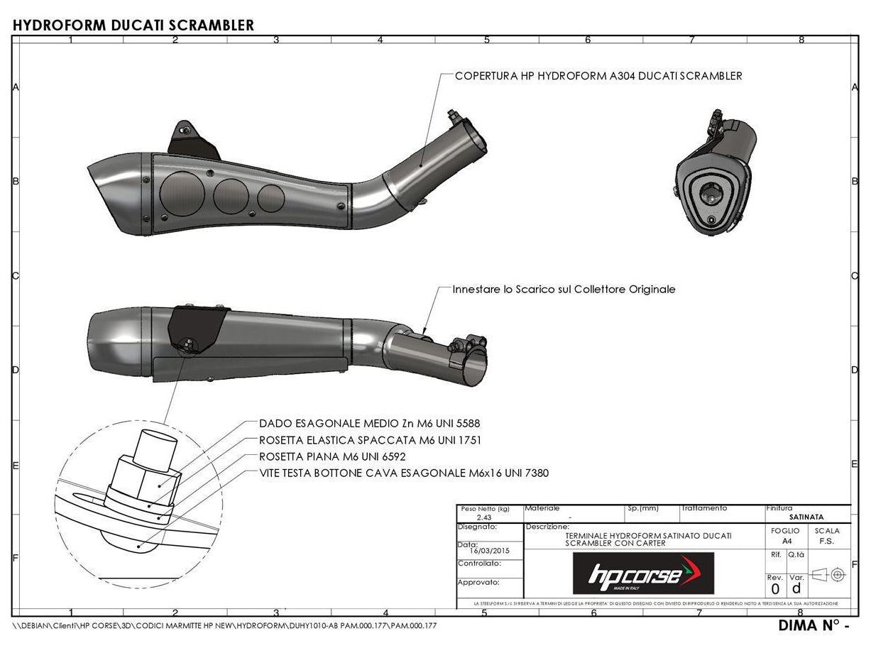 HP CORSE Ducati Scrambler 800 (2015+) Slip-on Exhaust "Hydroform Satin" (EU homologated)