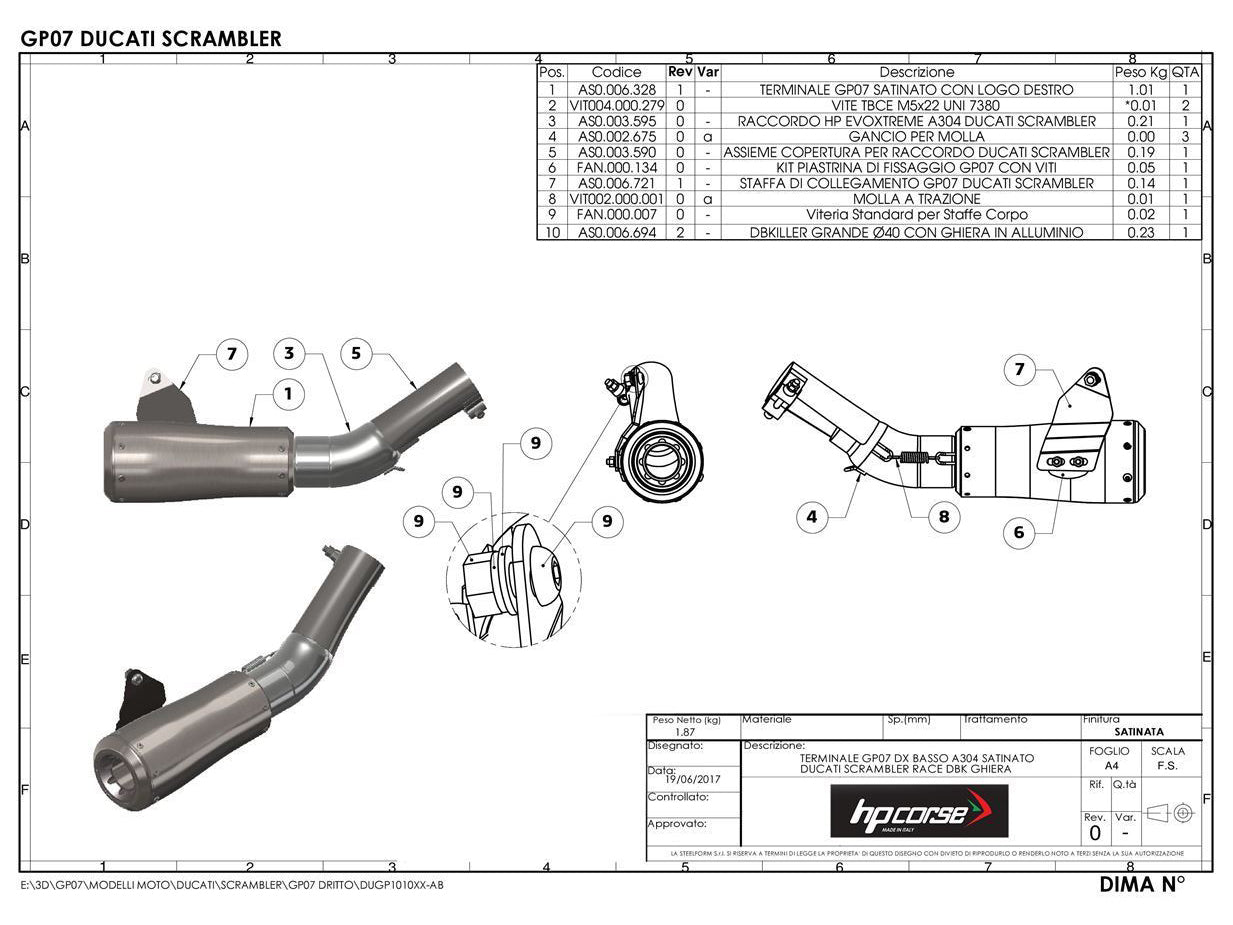 HP CORSE Ducati Scrambler 800 (2015+) Slip-on Exhaust "GP-07 Satin" (EU homologated; with aluminum end-cap)