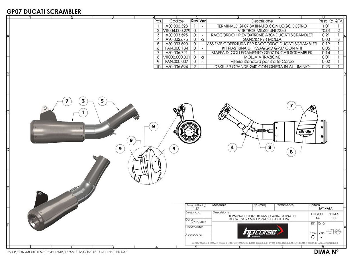 HP CORSE Ducati Scrambler 800 (2015+) Slip-on Exhaust "GP-07 Black" (EU homologated; with aluminum end-cap)