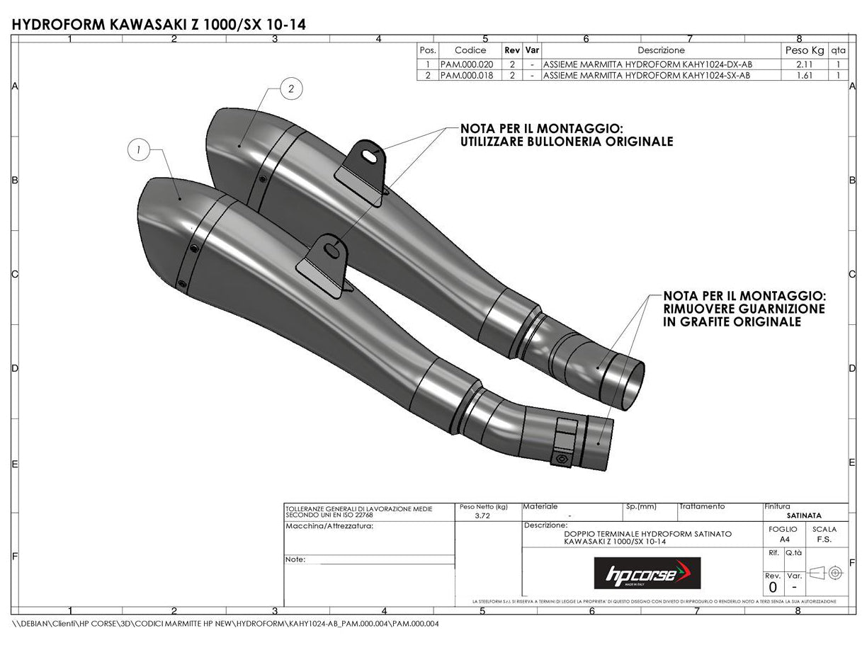 HP CORSE Kawasaki Ninja 1000 / Z1000 Dual Slip-on Exhaust "Hydroform Black" (EU homologated)