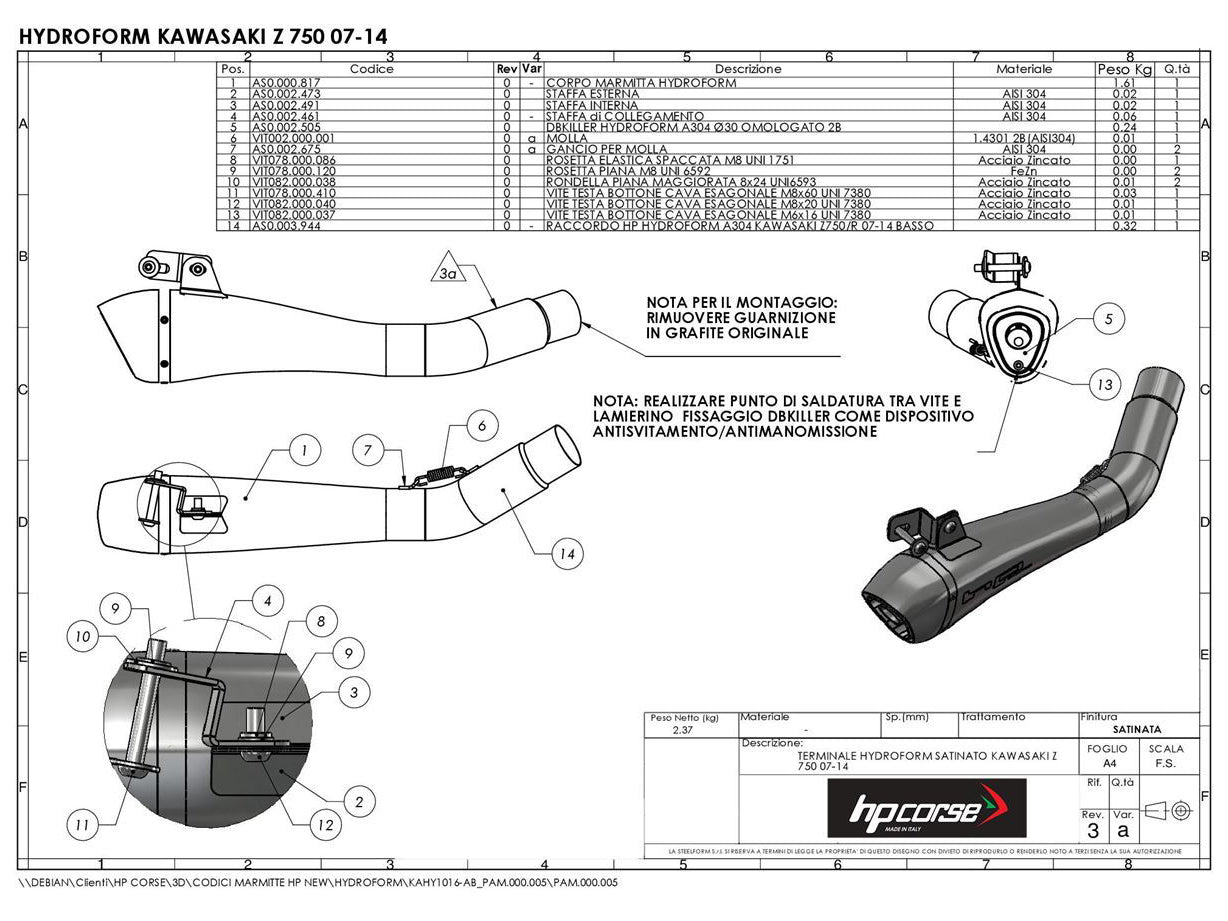 HP CORSE Kawasaki Z750 (07/12) Slip-on Exhaust "Hydroform Satin" (EU homologated)