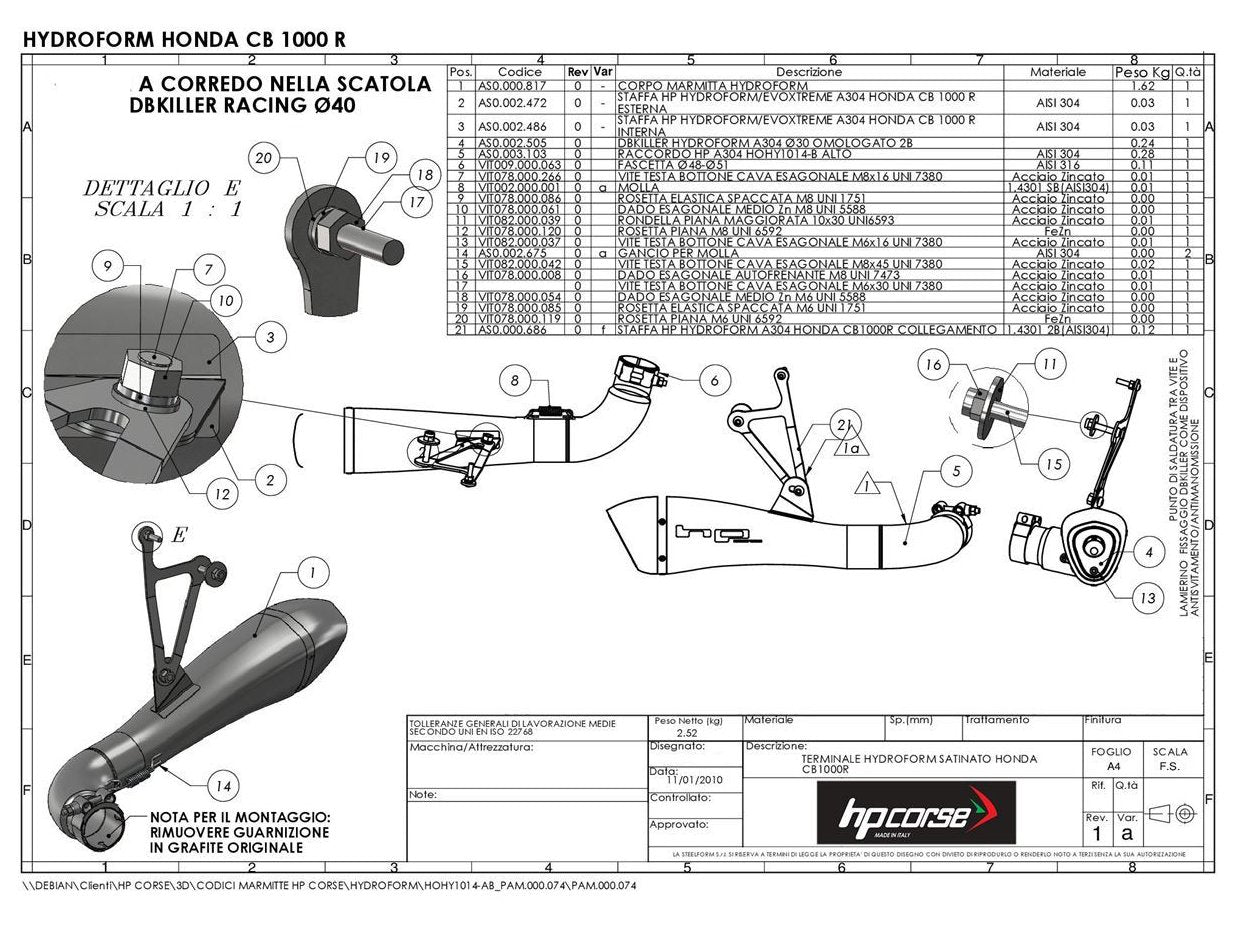 HP CORSE Honda CB1000R Slip-on Exhaust "Hydroform Satin Single" (high position)