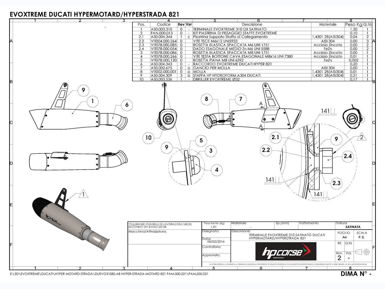 HP CORSE Ducati Hypermotard 821 Low Position Slip-on Exhaust "Evoxtreme 310 Black" (EU homologated)