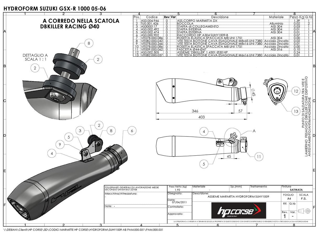 HP CORSE Suzuki GSX-R1000 (05/06) Slip-on Exhaust "Hydroform Satin" (EU homologated)