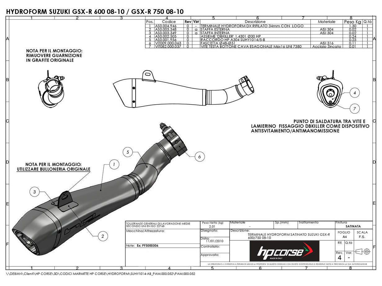 HP CORSE Suzuki GSX-R600 / GSX-R750 (08/10) Slip-on Exhaust "Hydroform Satin" (EU homologated)