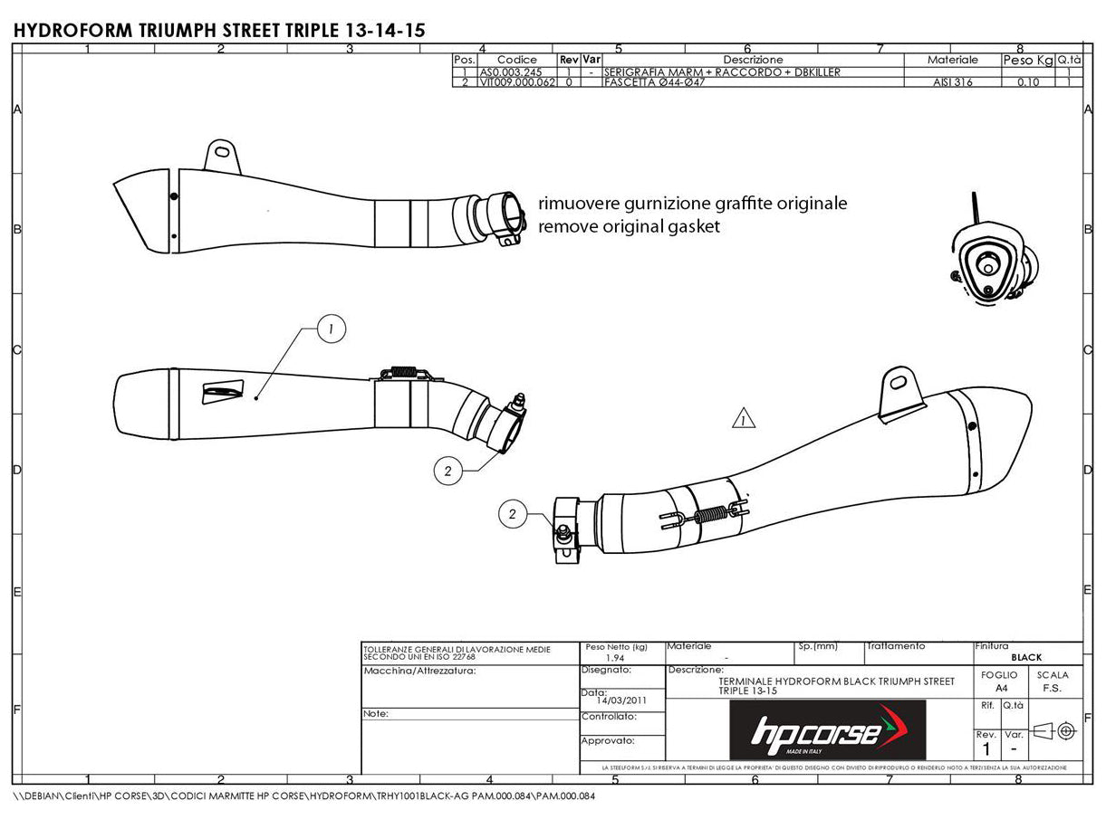 HP CORSE Triumph Street Triple (13/16) Slip-on Exhaust "Hydroform Satin" (EU homologated)