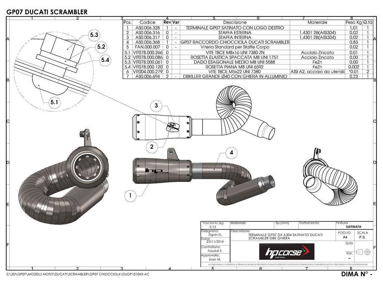HP CORSE Ducati Scrambler 800 (2015+) Slip-on Exhaust "GP-07 Black" (EU homologated; with wire mesh)