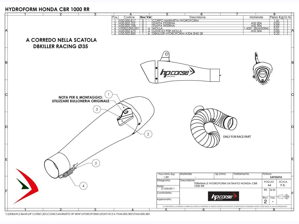 HP CORSE Honda CBR1000RR (08/13) Slip-on Exhaust "Hydroform Satin" (EU homologated)