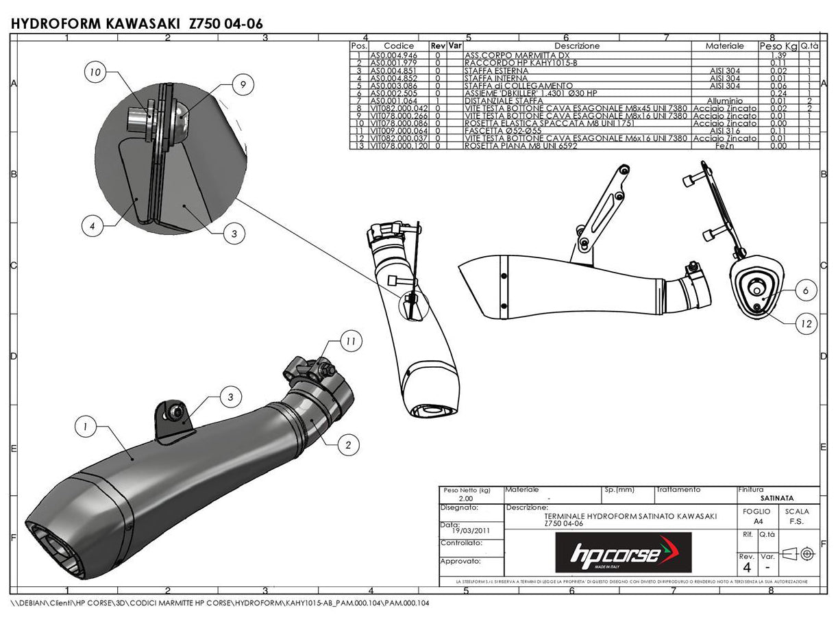 HP CORSE Kawasaki Z750 (04/06) Slip-on Exhaust "Hydroform Black" (EU homologated)