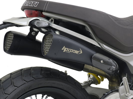 HP CORSE Ducati Scrambler 1100 Dual Slip-on Exhaust "Hydroform Corsa Short Black" (racing)