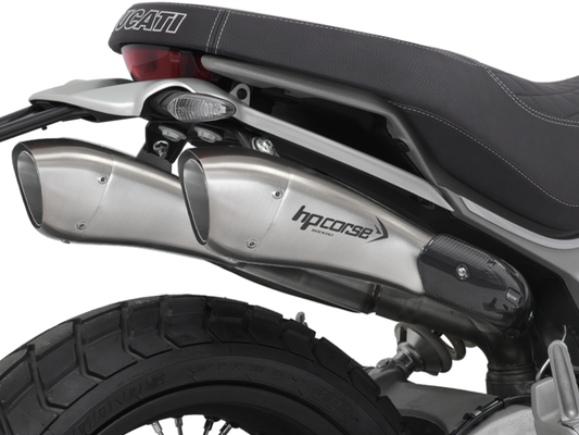 HP CORSE Ducati Scrambler 1100 Dual Slip-on Exhaust "Hydroform Short Polish" (racing)