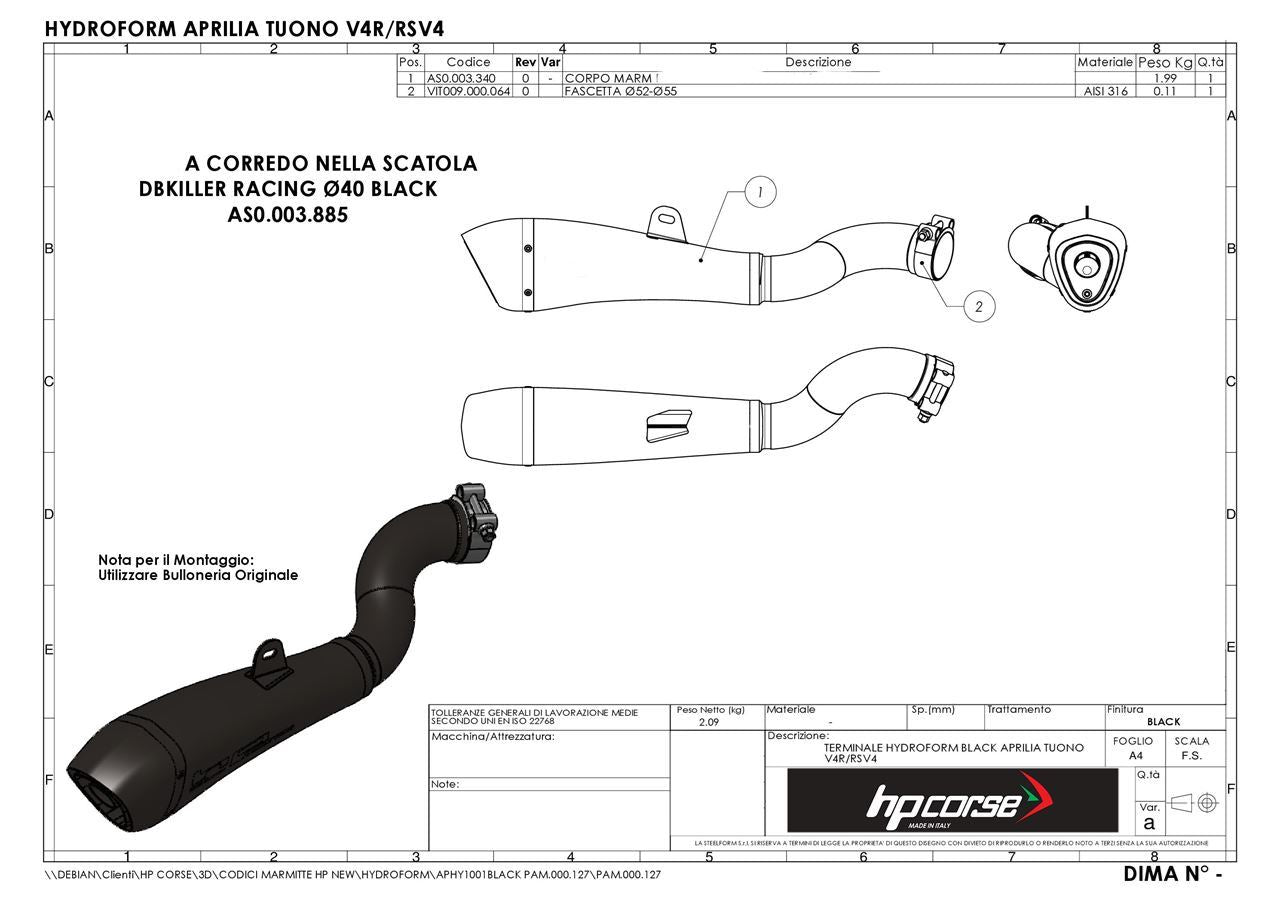 HP CORSE Aprilia RSV4 (09/14) Slip-on Exhaust "Hydroform Black" (EU homologated)