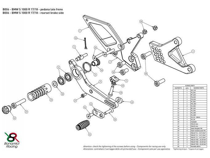 B006 - BONAMICI RACING BMW S1000R (17/20) Adjustable Rearset – Accessories in the 2WheelsHero Motorcycle Aftermarket Accessories and Parts Online Shop