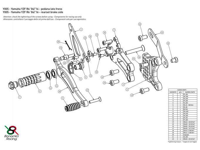 Y005 - BONAMICI RACING Yamaha YZF-R6 (06/16) Adjustable Rearset