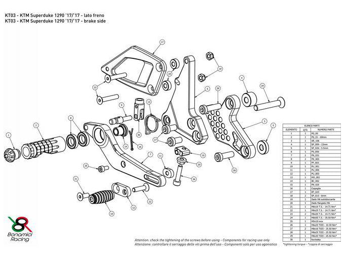 KT03 - BONAMICI RACING KTM 1290 Super Duke R / GT (17/19) Adjustable Rearset