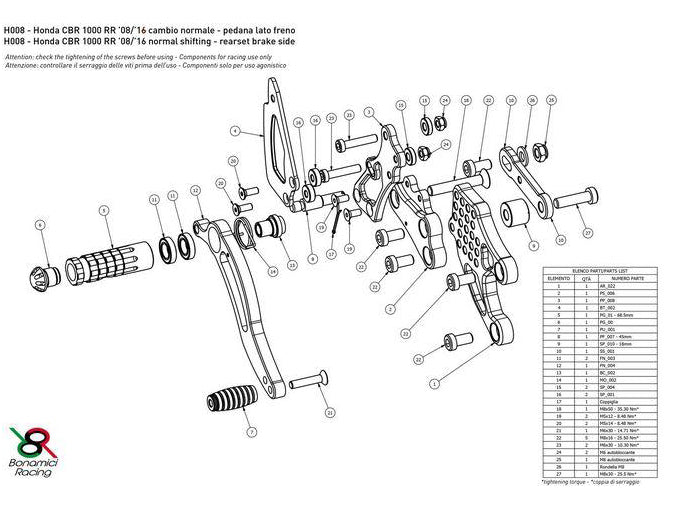 H008 - BONAMICI RACING Honda CBR1000RR (08/16) Adjustable Rearset (street) – Accessories in the 2WheelsHero Motorcycle Aftermarket Accessories and Parts Online Shop