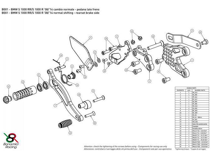 B001 - BONAMICI RACING BMW S1000R / S1000RR Adjustable Rearset (street)