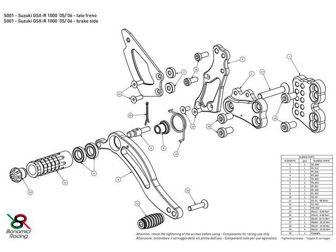 S001 - BONAMICI RACING Suzuki GSX-R1000 (05/06) Adjustable Rearset