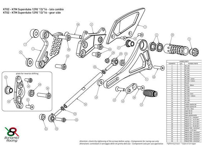 KT02 - BONAMICI RACING KTM 1290 Super Duke R (14/16) Adjustable Rearset