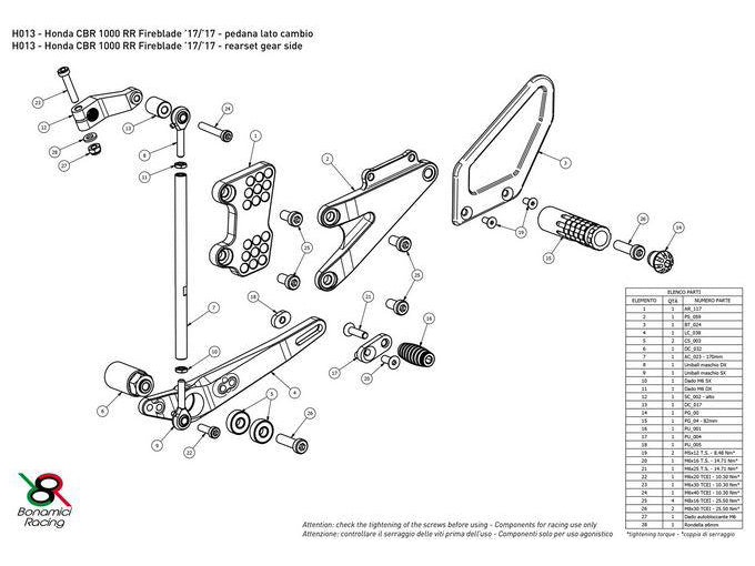 H013 - BONAMICI RACING Honda CBR1000RR (17/19) Adjustable Rearset