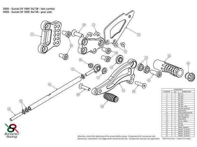 S005 - BONAMICI RACING Suzuki SV1000 (03/07) Adjustable Rearset