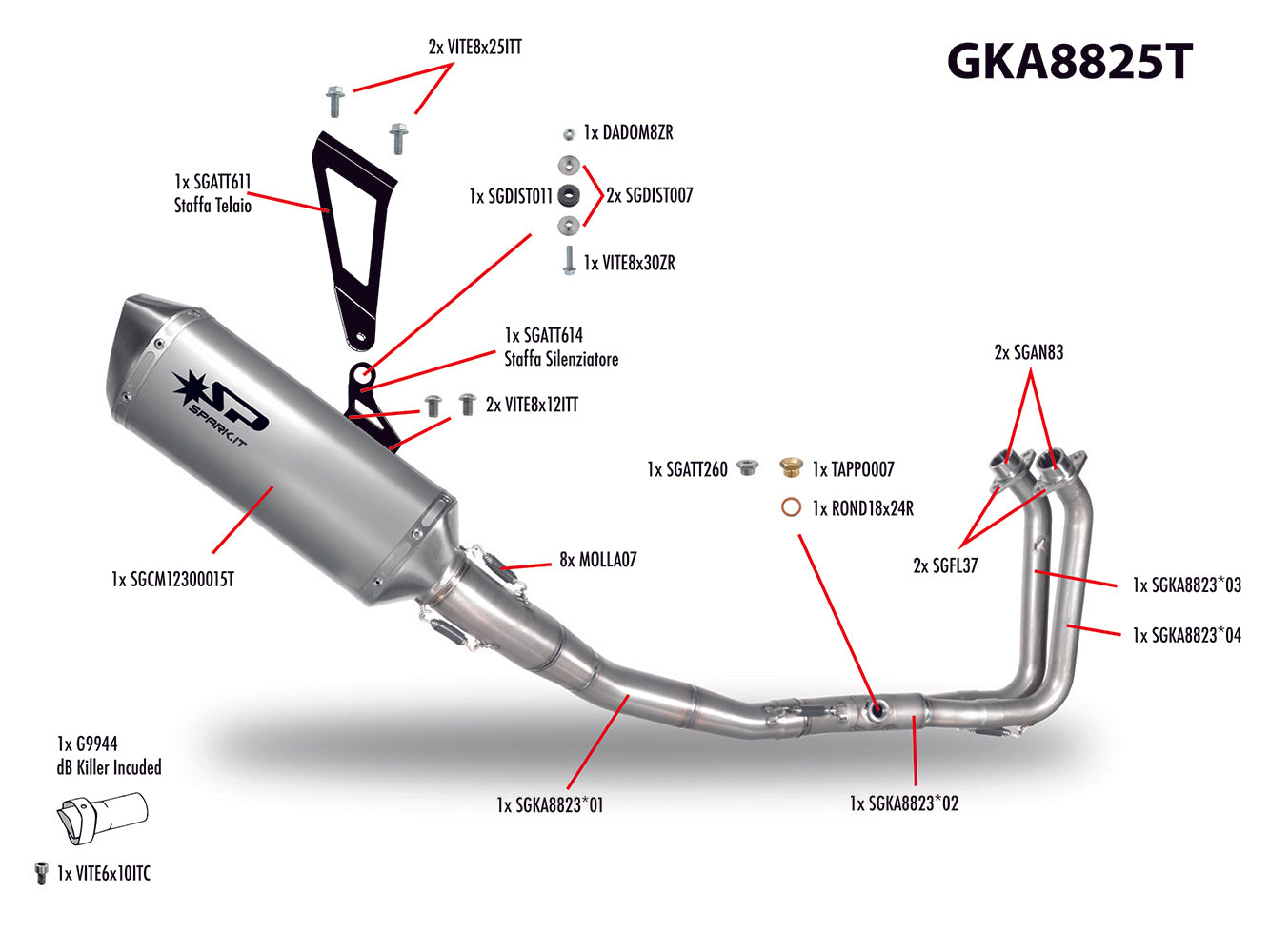 SPARK GKA8825 Kawasaki Ninja 400 (2018+) Titanium Full Exhaust System "Force" (racing)