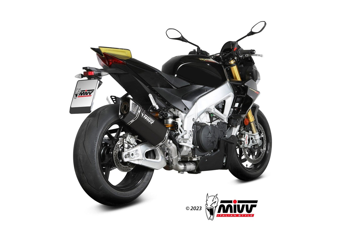 MIVV A.015 Aprilia Tuono V4 1100 (2021+) Slip-on Exhaust "SR-1" (black; approved) – Accessories in the 2WheelsHero Motorcycle Aftermarket Accessories and Parts Online Shop