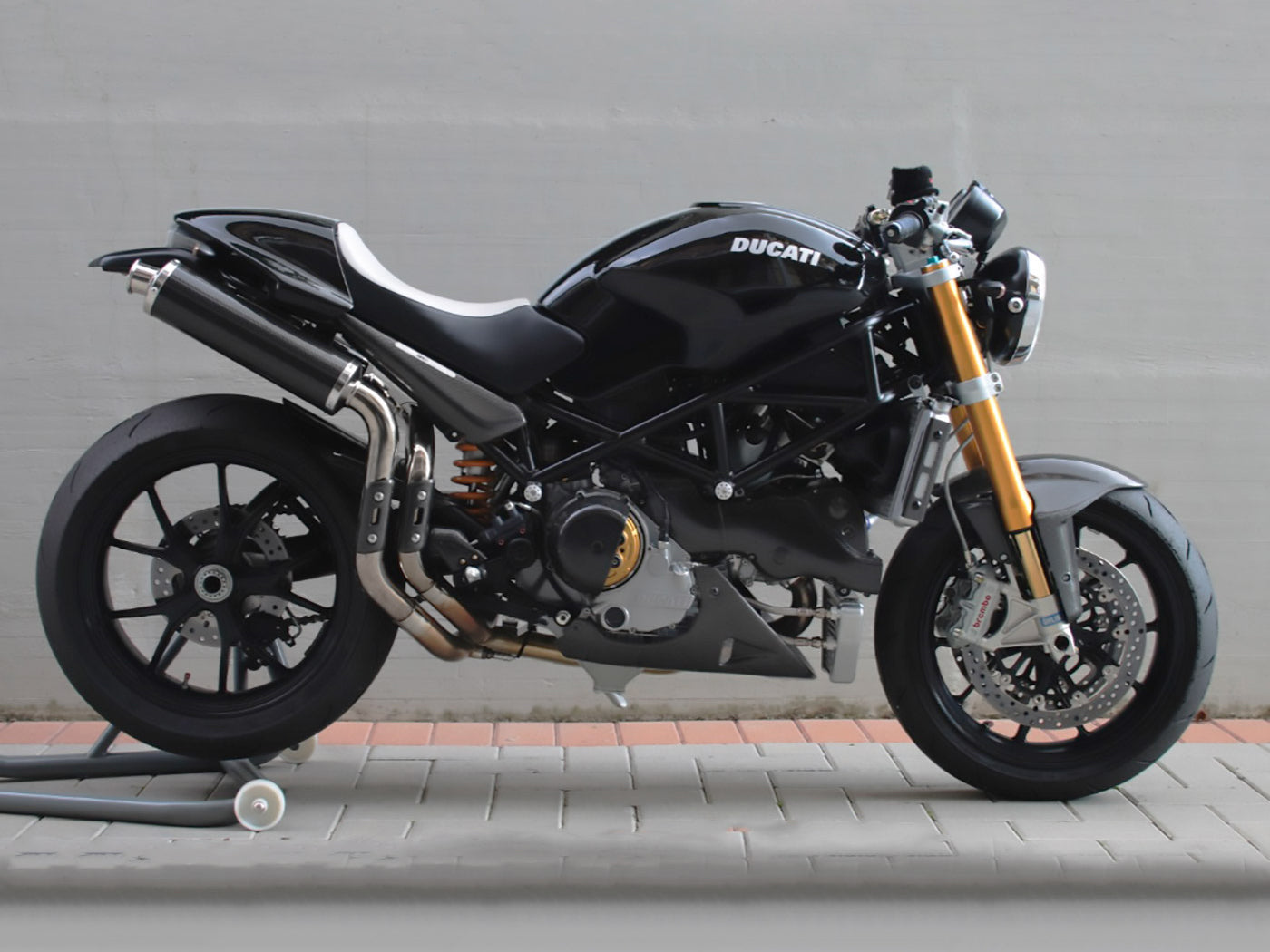 SPARK Ducati Monster S2R / S4R High Position Slip-on Exhaust "Round" (EU homologated; carbon)