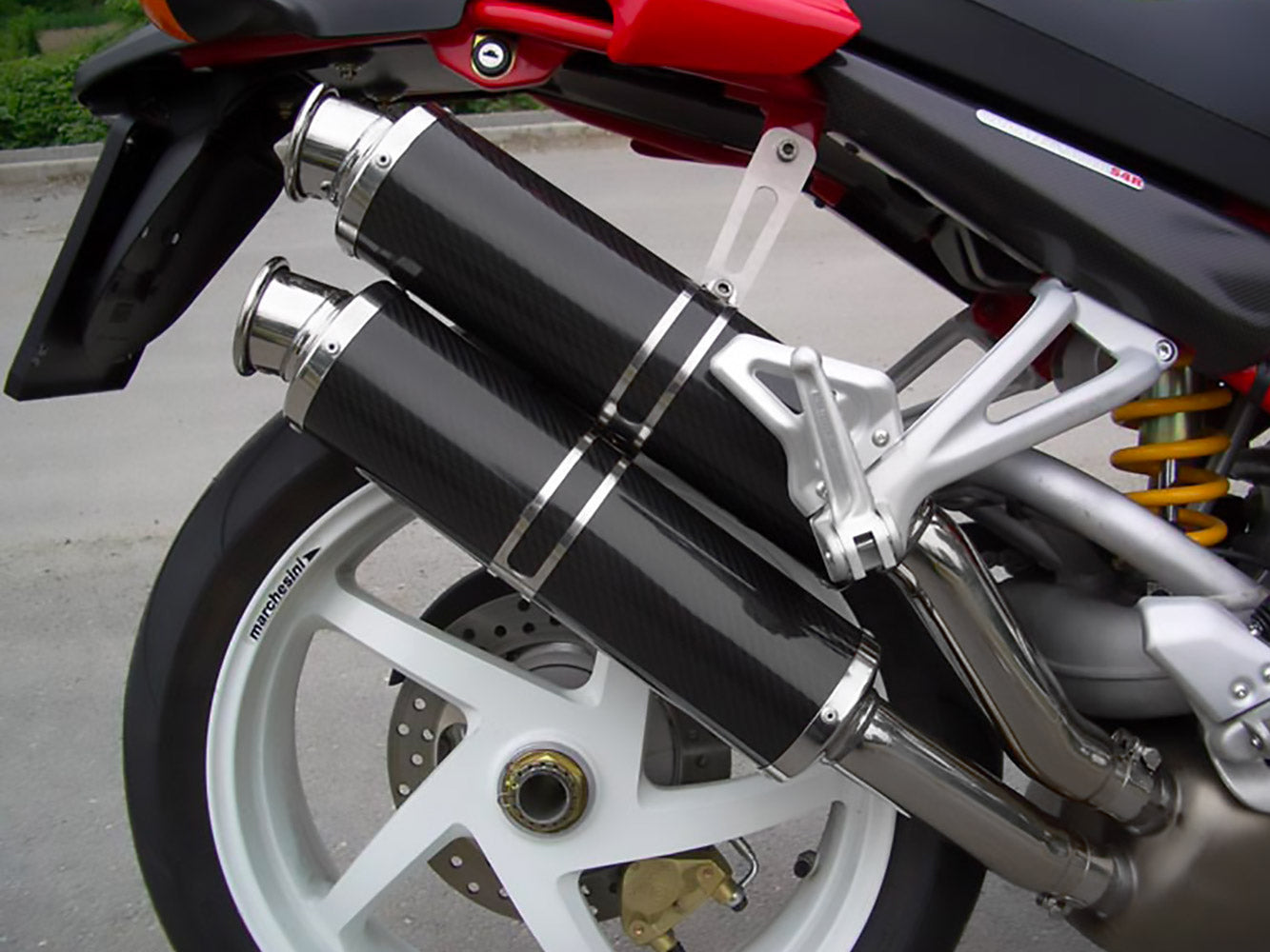 SPARK Ducati Monster S2R / S4R Slip-on Exhaust "Round" (EU homologated; carbon)
