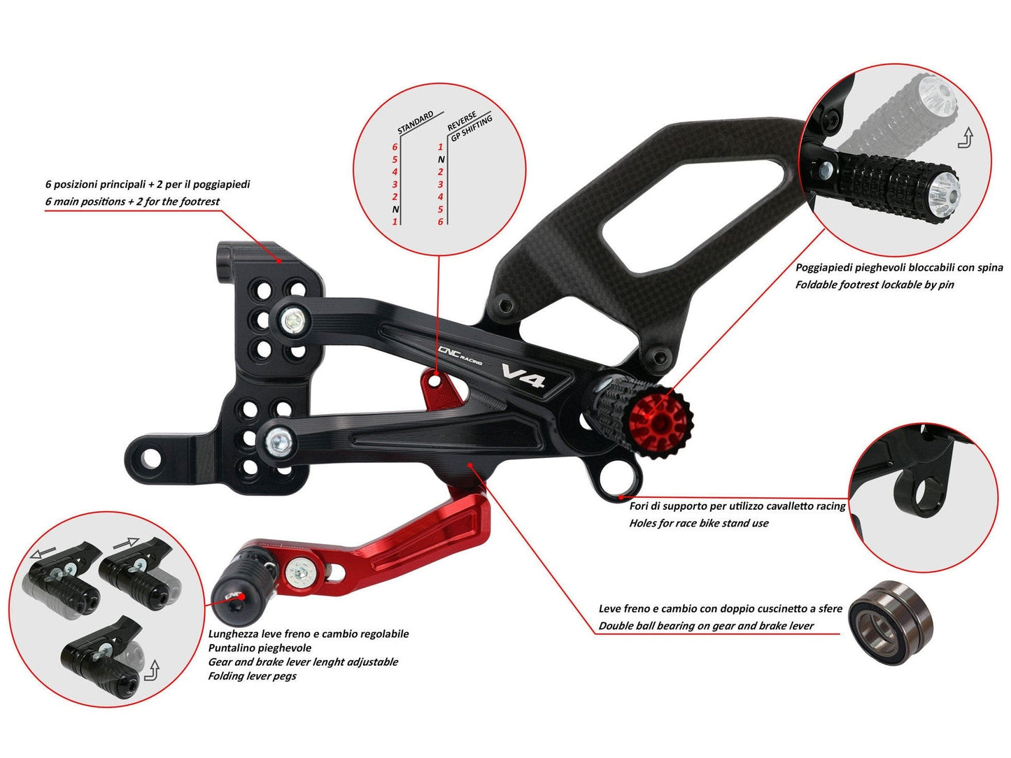 PE408 - CNC RACING Ducati Panigale V4 (2018+) Adjustable Rearset "RPS Carbon"