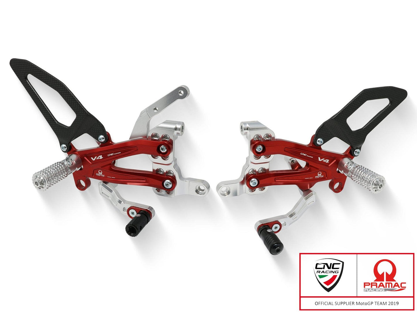 PE408PR - CNC RACING Ducati Panigale V4 (2018+) Adjustable Rearset "RPS Carbon" (Pramac Racing edition)