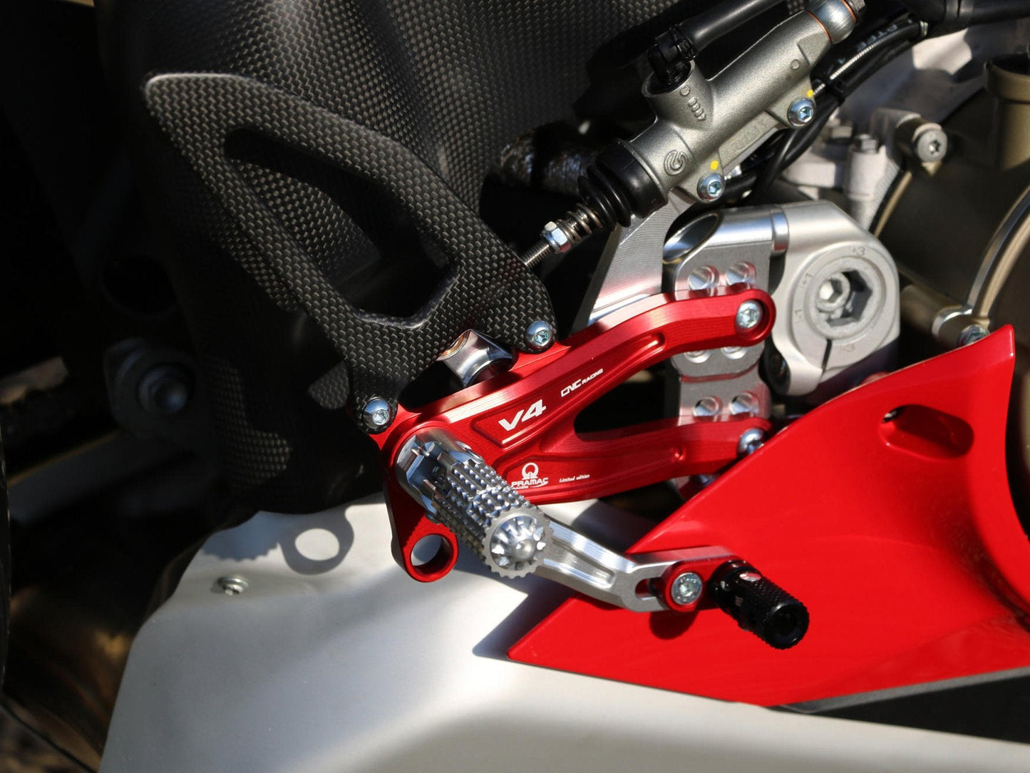 PE408PR - CNC RACING Ducati Panigale V4 (2018+) Adjustable Rearset "RPS Carbon" (Pramac Racing edition)