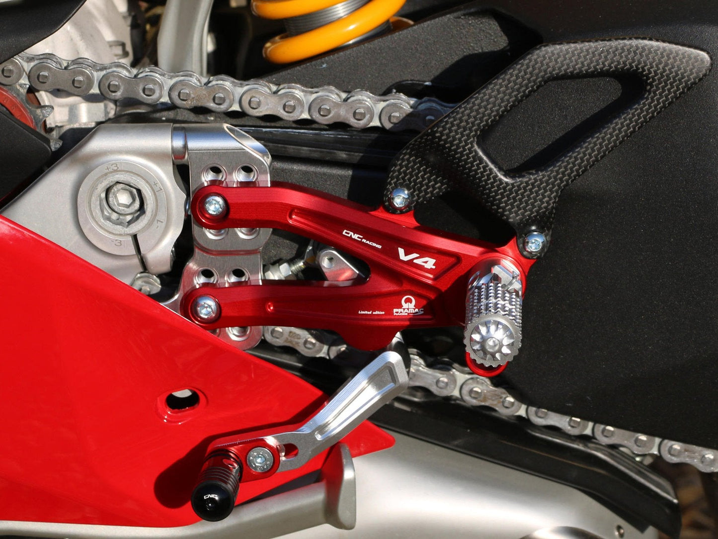 PE408PR - CNC RACING Ducati Panigale V4 (2018+) Adjustable Rearset "RPS Carbon" (Pramac Racing edition)