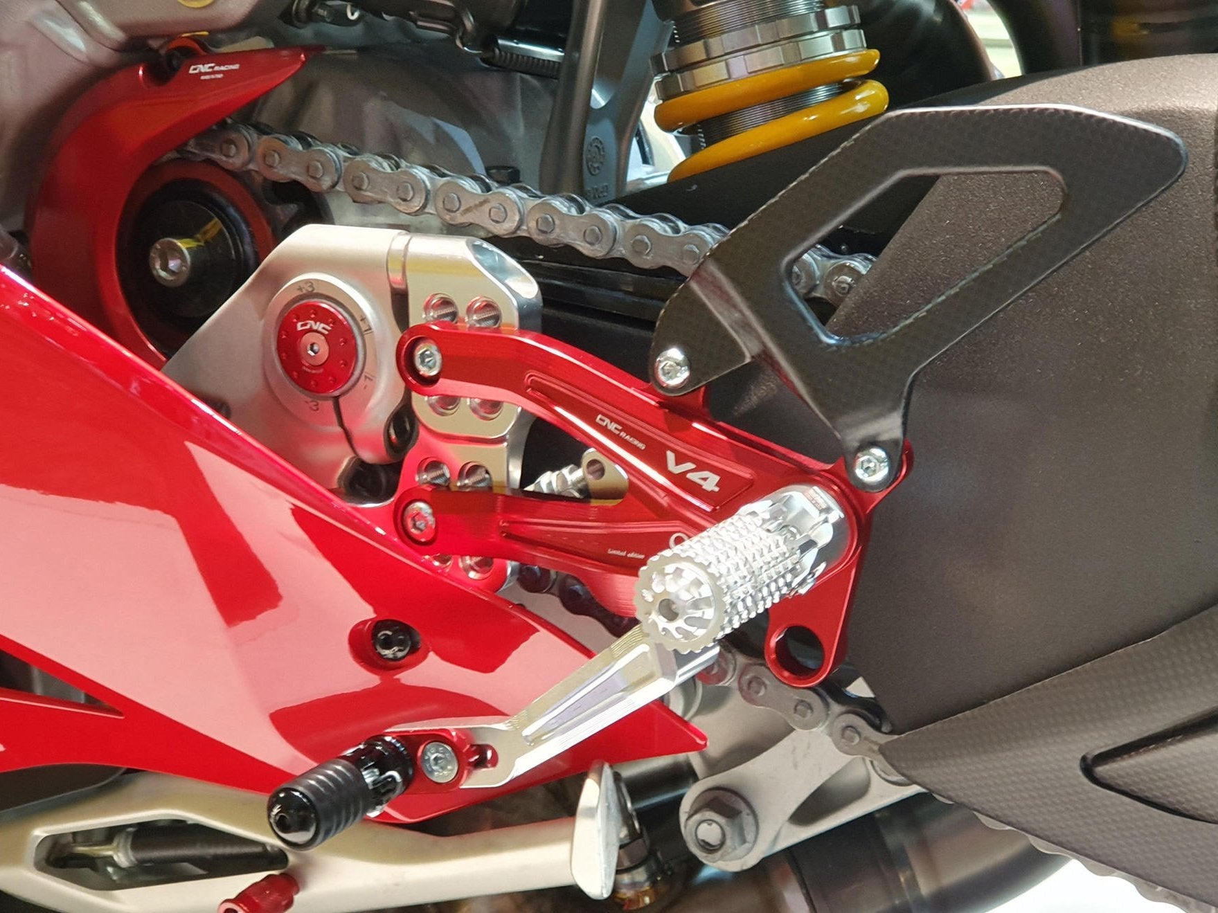 PE406PR - CNC RACING Ducati Panigale V4 (18/24) Adjustable Rearset "RPS" (Pramac Racing edition) – Accessories in the Factory Racing Motorcycle Aftermarket Accessories and Parts Online Shop