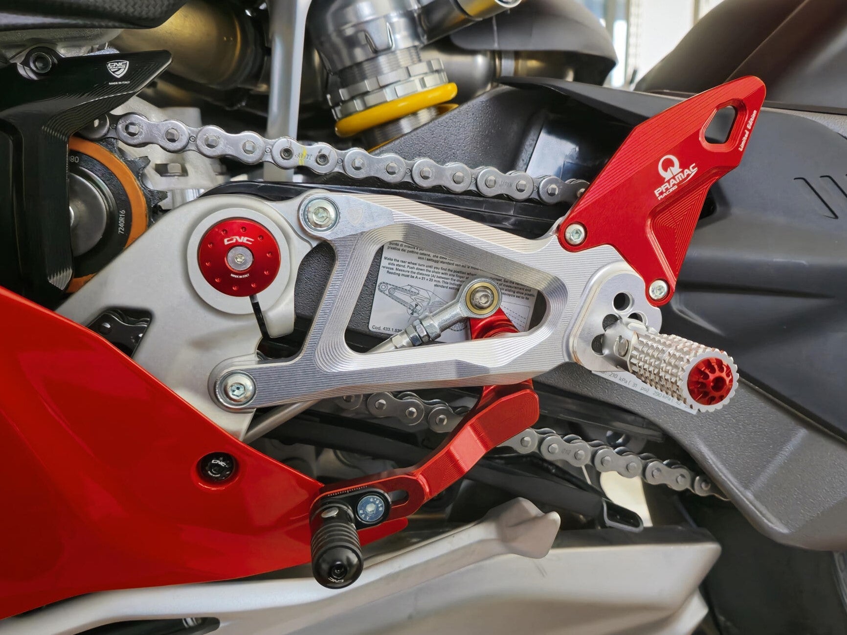 CNC RACING PE414PR Ducati Panigale V4 / V4S (2025+) Adjustable Rearsets (Pramac Limited Edition) – Accessories in the Factory Racing Motorcycle Aftermarket Accessories and Parts Online Shop
