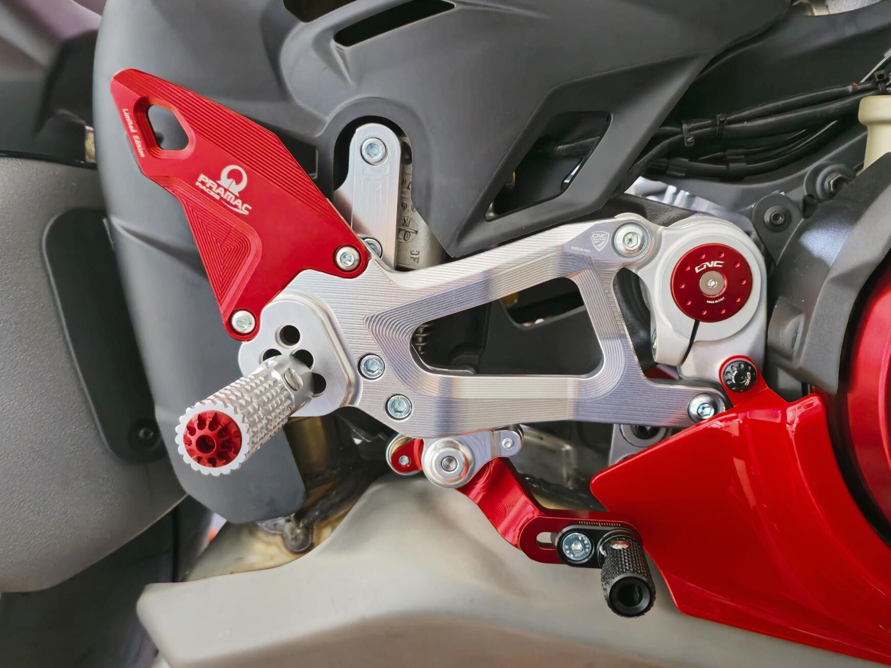 CNC RACING PE414PR Ducati Panigale V4 / V4S (2025+) Adjustable Rearsets (Pramac Limited Edition) – Accessories in the Factory Racing Motorcycle Aftermarket Accessories and Parts Online Shop