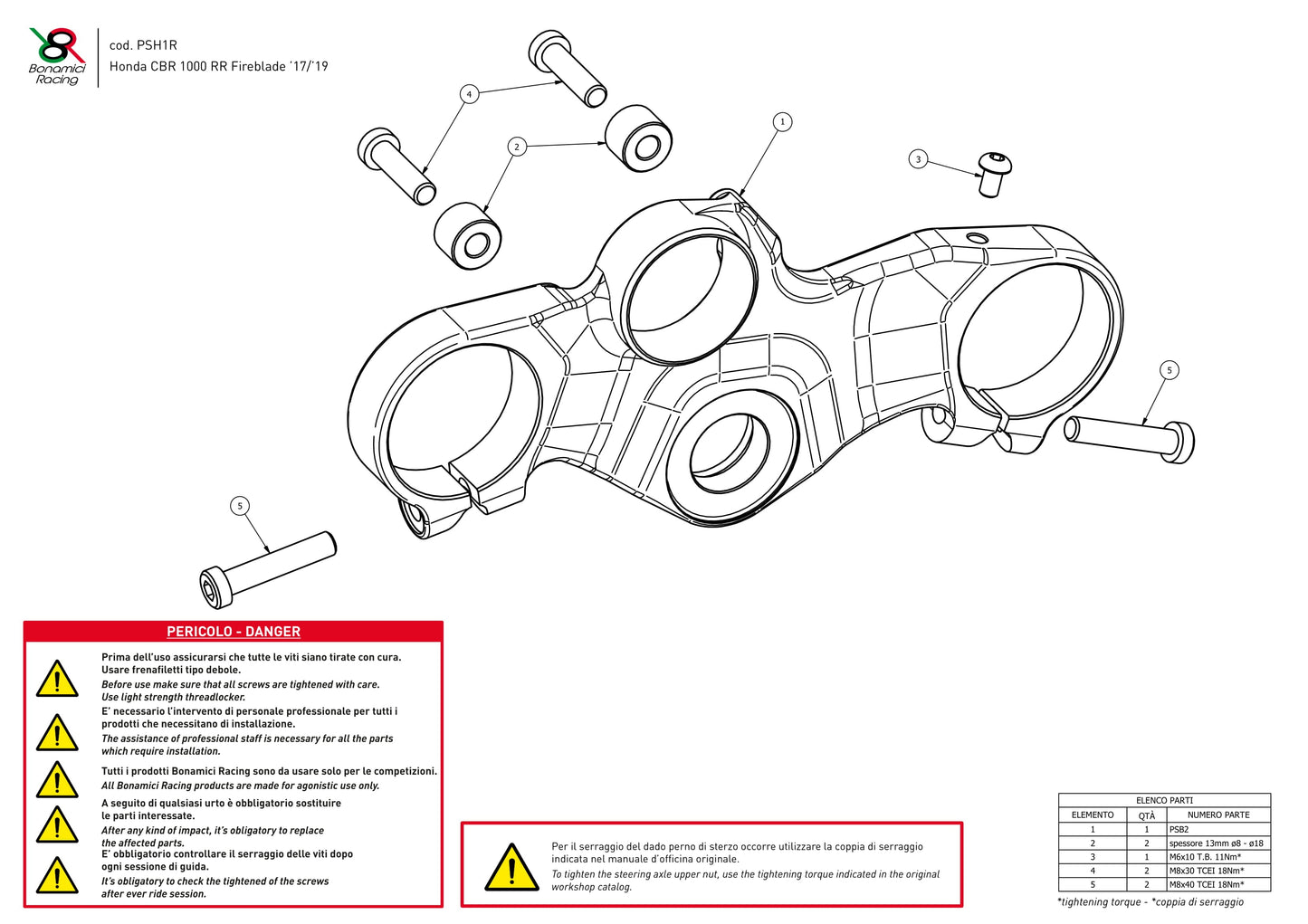 PSB2 - BONAMICI RACING BMW S1000RR (19/22) Triple Clamps Top Plate (street) – Accessories in the 2WheelsHero Motorcycle Aftermarket Accessories and Parts Online Shop