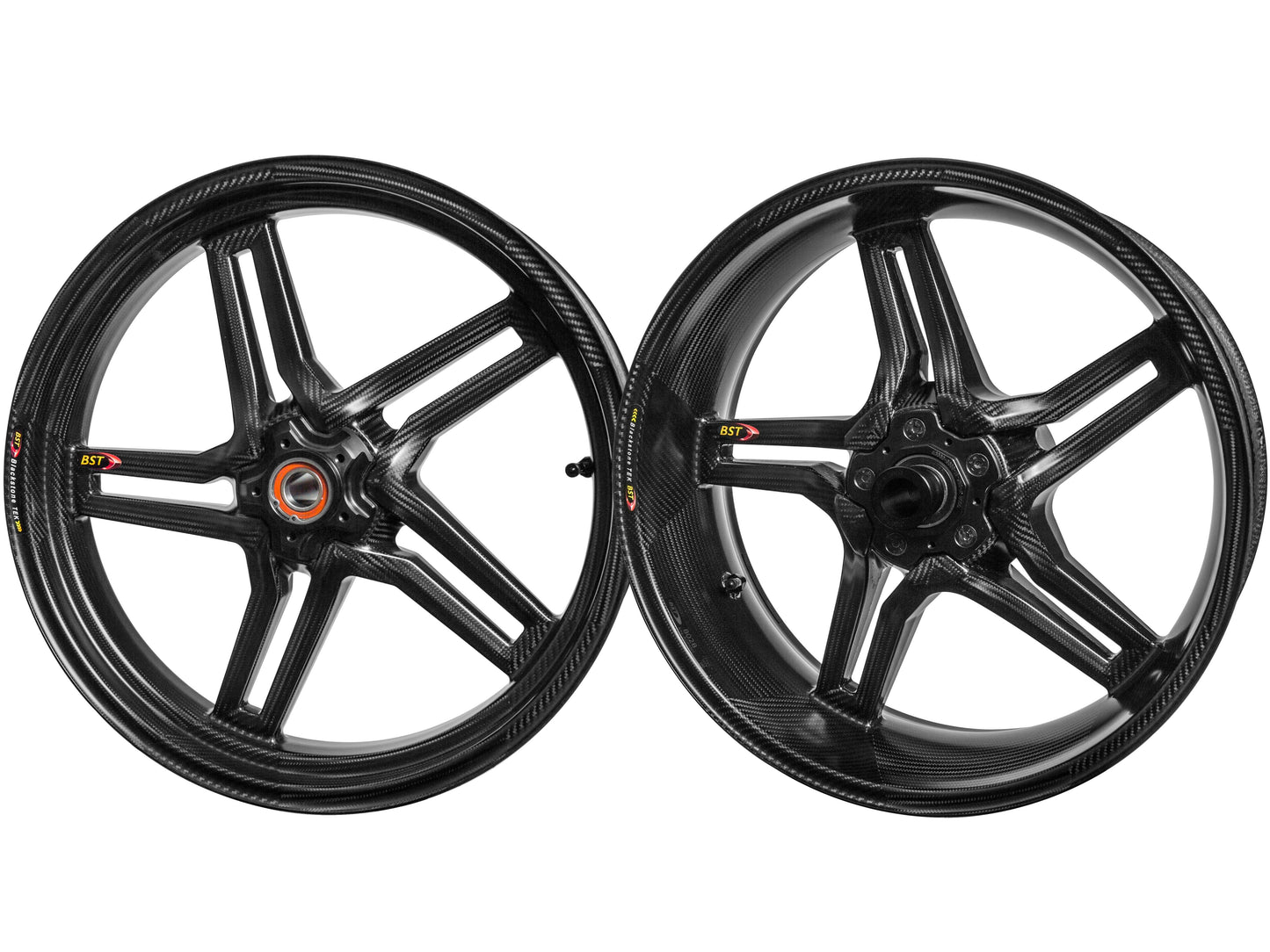 BST Aprilia RSV4 Carbon Wheels Set "Rapid TEK" (front & conventional rear, 5 slanted spokes, black hubs)