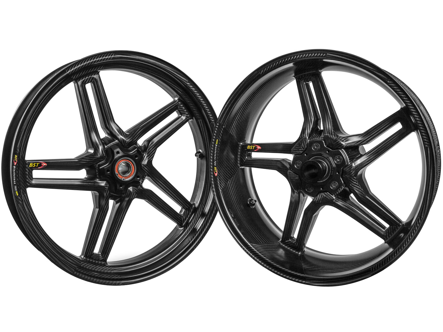 BST Ducati Superbike 1098/1198 Carbon Wheels "Rapid TEK" (front & offset rear, 5 slanted spokes, black hubs)