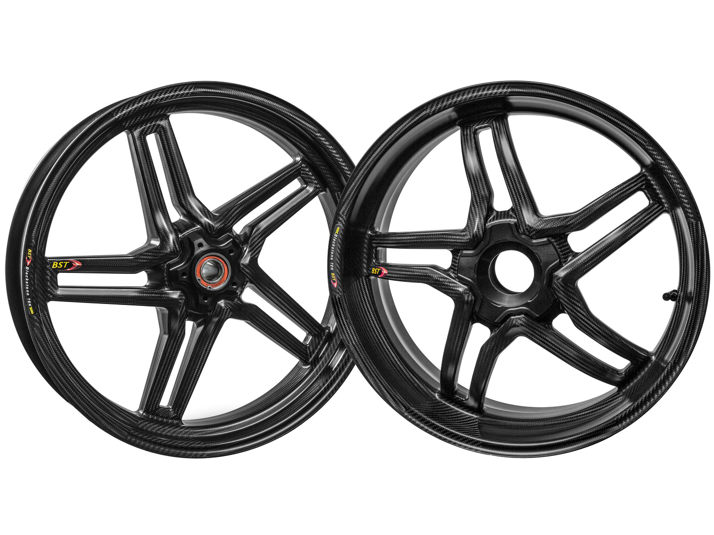 BST Aprilia RSV4 Carbon Wheels Set "Rapid TEK" (front & conventional rear, 5 slanted spokes, black hubs) – Accessories in the 2WheelsHero Motorcycle Aftermarket Accessories and Parts Online Shop