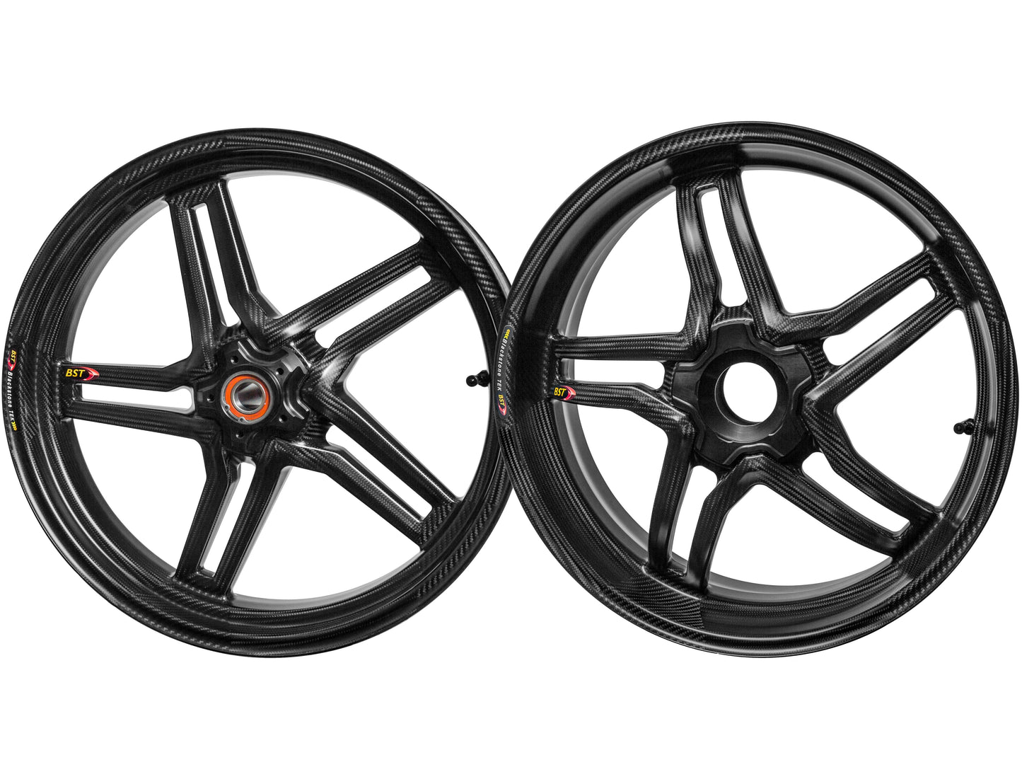 BST Aprilia RSV4 Carbon Wheels Set "Rapid TEK" (front & conventional rear, 5 slanted spokes, black hubs)