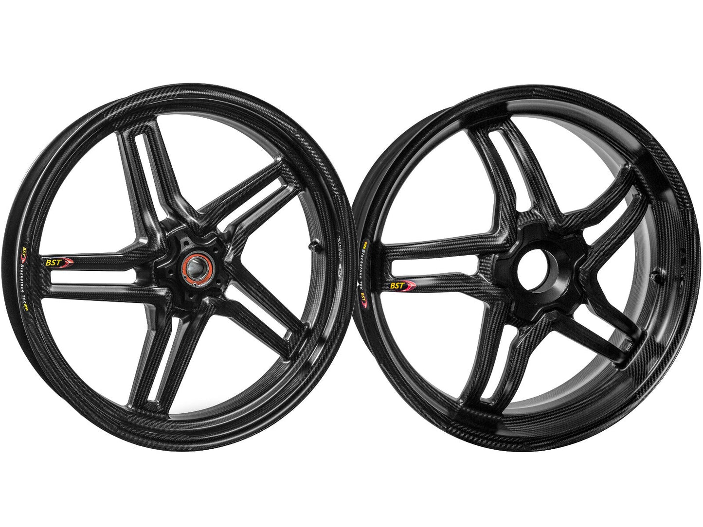 BST BMW S1000R / S1000RR Carbon Wheels Set "Rapid TEK" (front & conventional rear, 5 slanted spokes, black hubs)