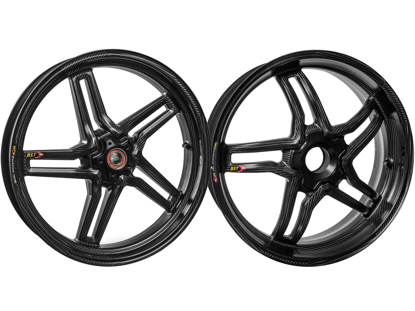 BST Aprilia RSV4 Carbon Wheels Set "Rapid TEK" (front & conventional rear, 5 slanted spokes, black hubs)