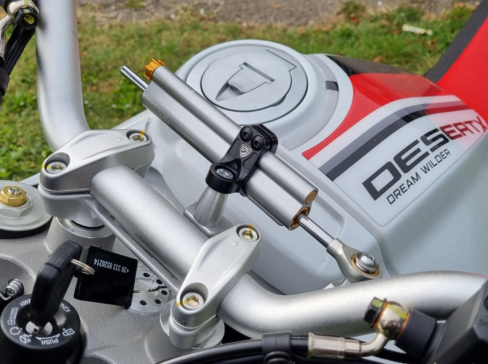 Ducati DesertX (2022+) OHLINS Steering Damper + CNC RACING Mounting Kit – Accessories in the Factory Racing Motorcycle Aftermarket Accessories and Parts Online Shop