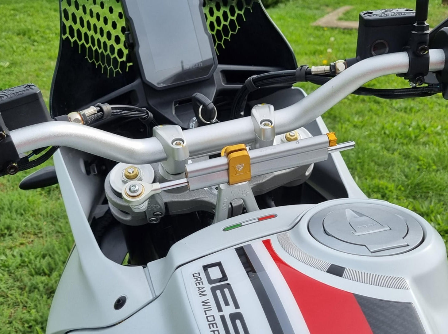 Ducati DesertX (2022+) OHLINS Steering Damper + CNC RACING Mounting Kit – Accessories in the Factory Racing Motorcycle Aftermarket Accessories and Parts Online Shop