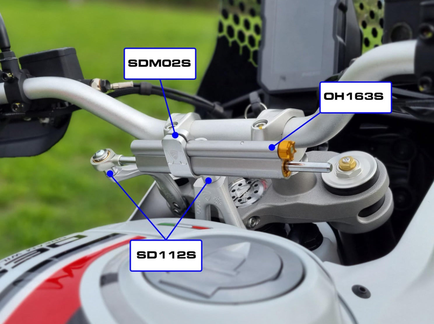 Ducati DesertX (2022+) OHLINS Steering Damper + CNC RACING Mounting Kit – Accessories in the Factory Racing Motorcycle Aftermarket Accessories and Parts Online Shop