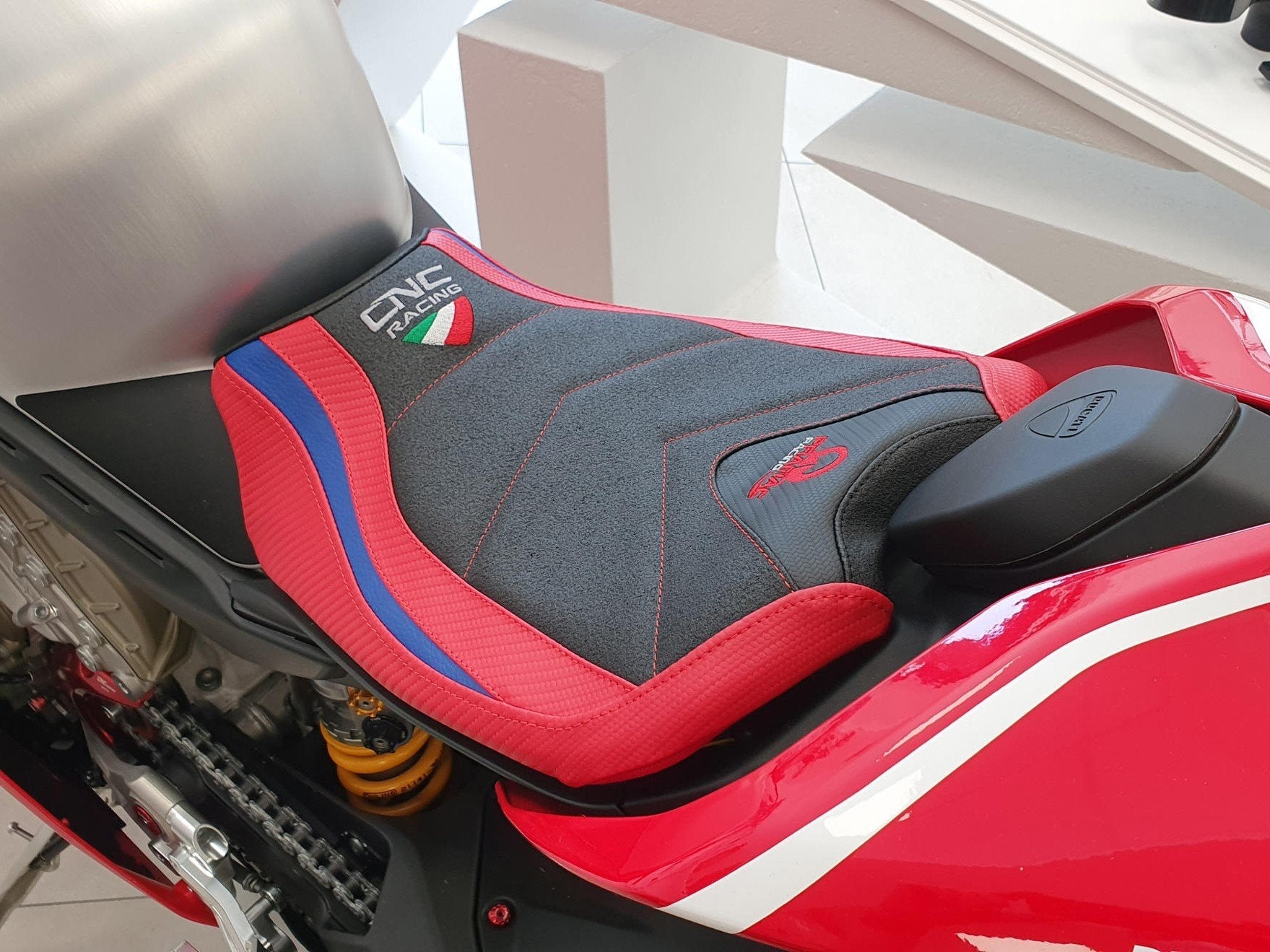 SLD01PR - CNC RACING Ducati Panigale V4 (18/24) Ultragrip Seat Cover (Pramac edition) – Accessories in the Factory Racing Motorcycle Aftermarket Accessories and Parts Online Shop