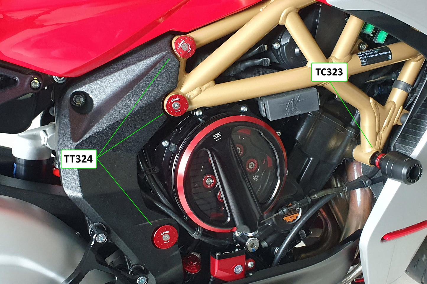 TC323 - CNC RACING MV Agusta Superveloce 800 (2020+) Frame Crash Protection Sliders – Accessories in the Factory Racing Motorcycle Aftermarket Accessories and Parts Online Shop
