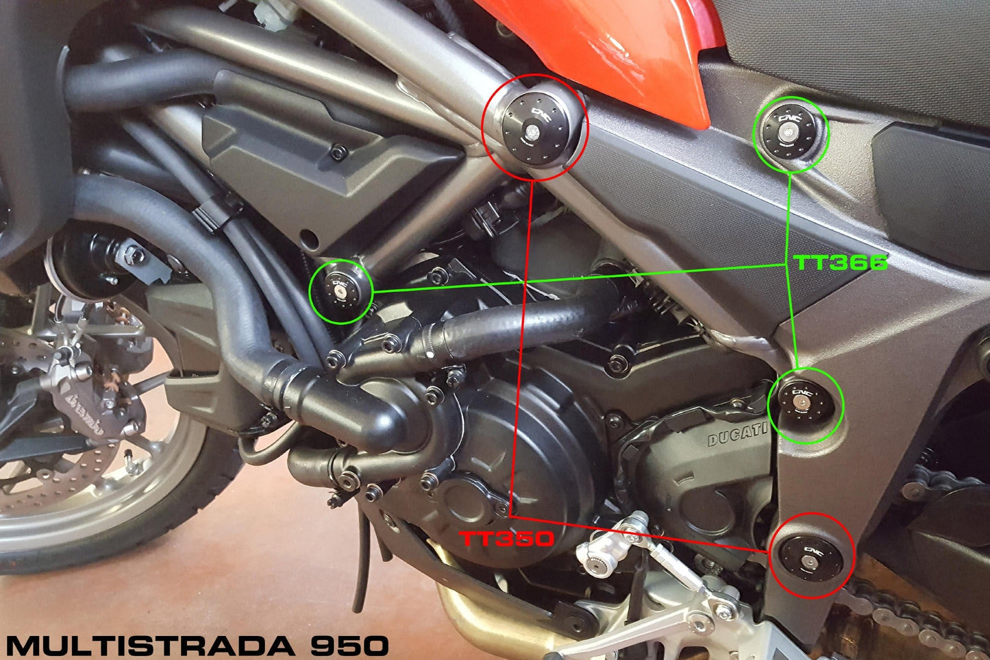 TT366 - CNC RACING Ducati Multistrada 950 / V2 (2017+) Frame Plugs (small holes set)