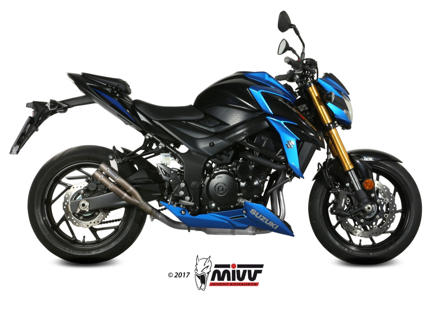 MIVV S.048 SUZUKI GSX-S 750 ( 2017 / 20 ) Slip-on Exhaust "Double Gun" (stainless steel; not approved) – Accessories in the 2WheelsHero Motorcycle Aftermarket Accessories and Parts Online Shop